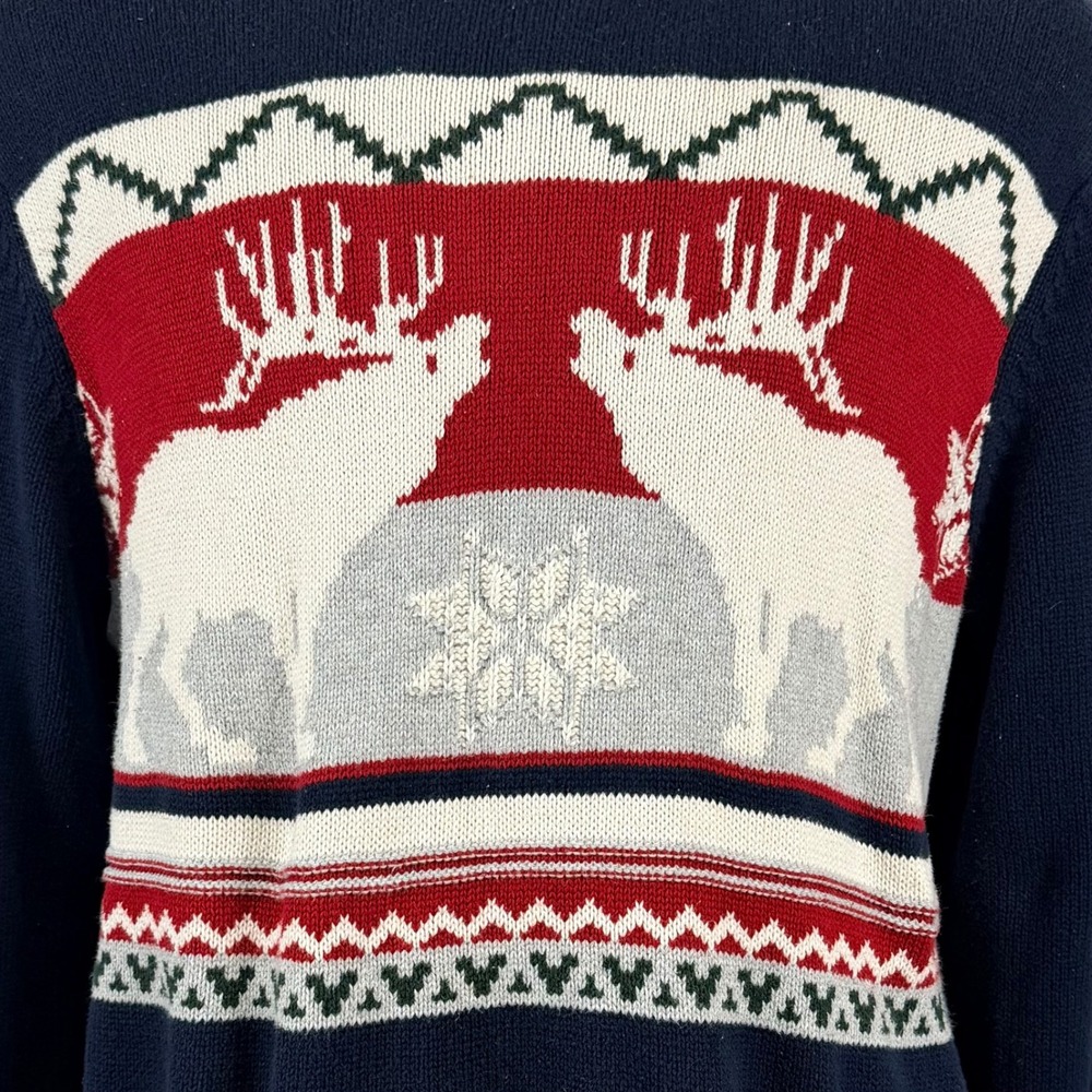 Dockers Moose Snowflake Intarsia Knit Holiday Sweater 100% Cotton Christmas XL